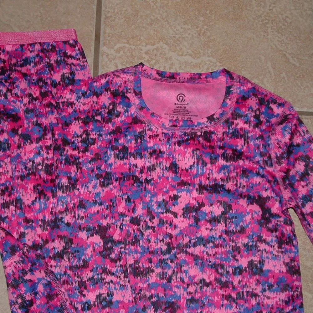 Girls Sz Medium Pink & Purple Stretchy Lightweight 2 Pc Lounge Pajama Set